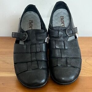 Born Black Leather Fisherman Sandals Caged Buckle Flats D51903 Womens 8M